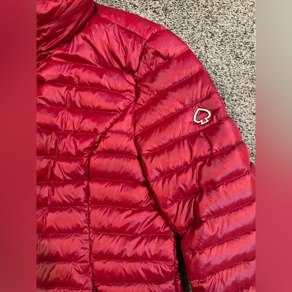Kate Spade lightweight down packable red hooded puffer jacket Quilted down lined - Picture 3 of 9